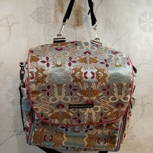 Petunia Pickle Bottom Satin Floral Crossbody/Backpack Baby Bag - Red and Gold